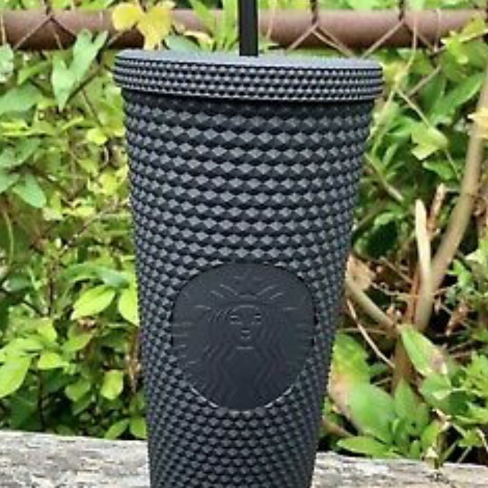 Fall 2019 Matte Black studded Starbucks tumbler.
